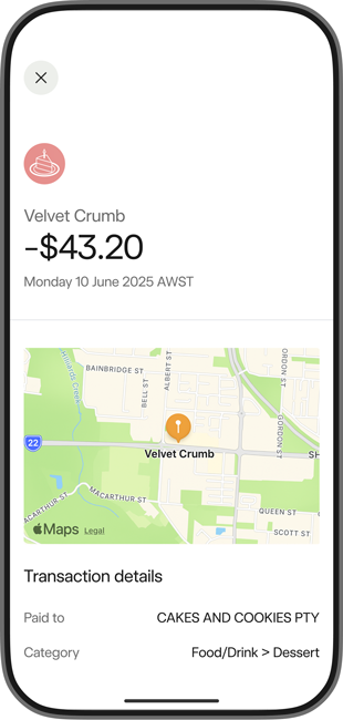 Screenshot of Bankwest App detailed transaction screen