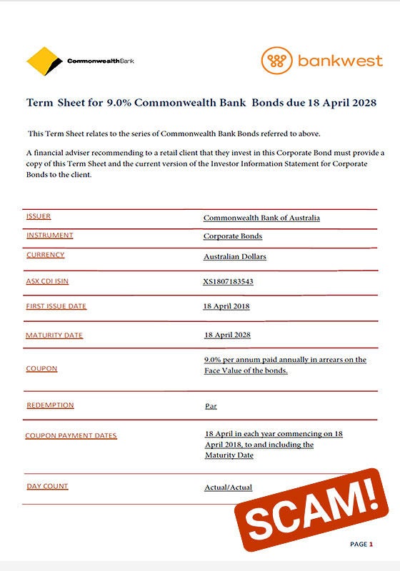 Example of a scam - Term Sheet for some Corporate Bonds